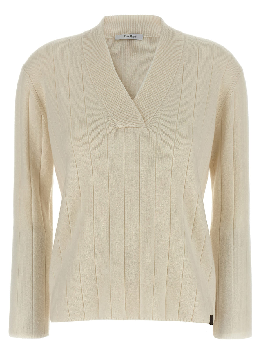 Max Mara Arten Cashmere Sweater For Women Luxurious Crossed V Neck With Logo Patch And Ribbed Knit