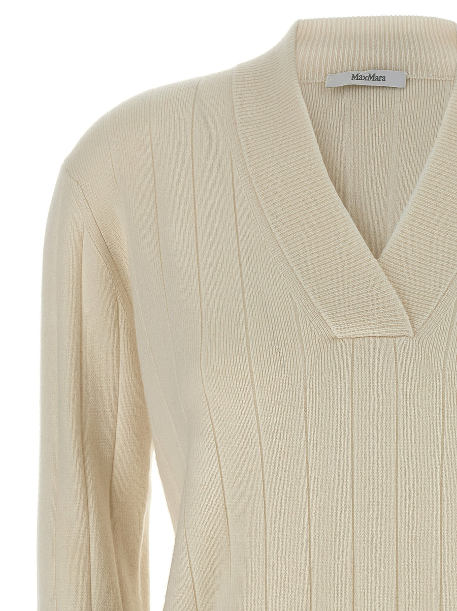 Max Mara Arten Cashmere Sweater For Women Luxurious Crossed V Neck With Logo Patch And Ribbed Knit