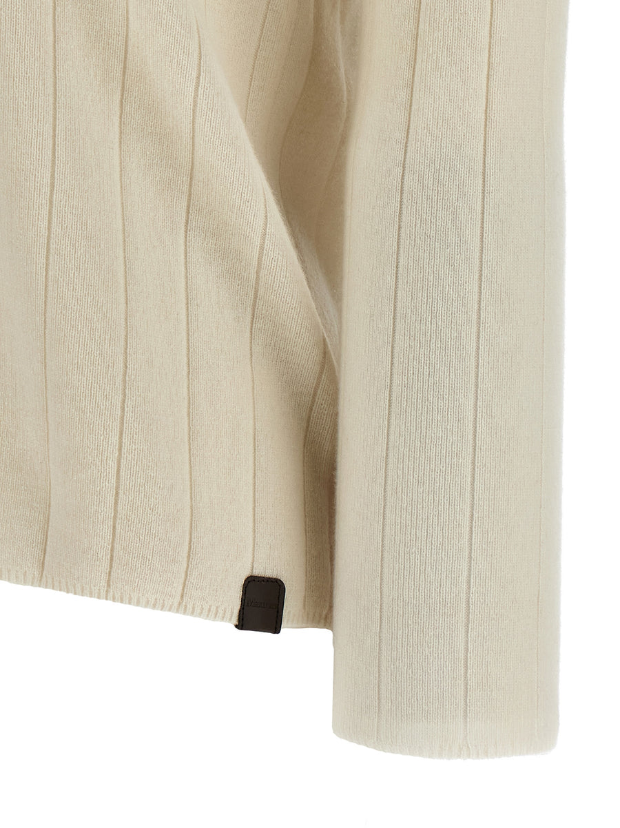 Max Mara Arten Cashmere Sweater For Women Luxurious Crossed V Neck With Logo Patch And Ribbed Knit