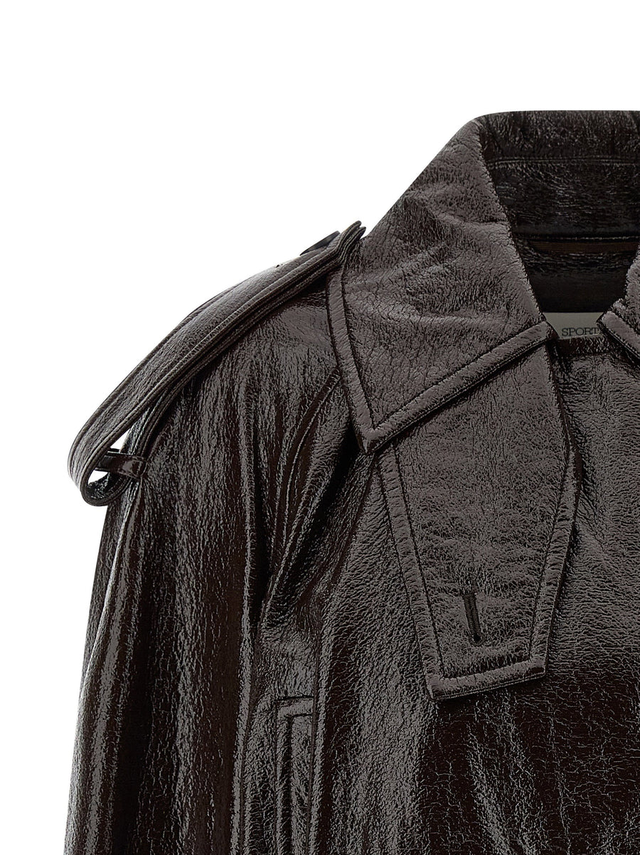 Beta1234 Trench Coat By Sportmax For Women Glossy Coated Cotton Modern Silhouette