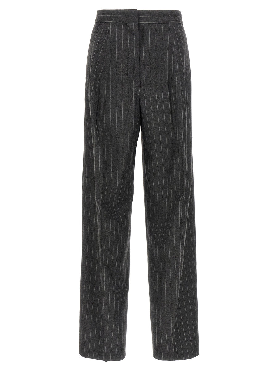 Sportmax Belgio1234 Pants Gray Wool Blend With Stretch Canvas Architectural Silhouette For Women Workwear Tailored