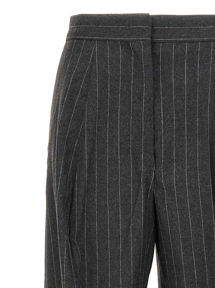 Sportmax Belgio1234 Pants Gray Wool Blend With Stretch Canvas Architectural Silhouette For Women Workwear Tailored