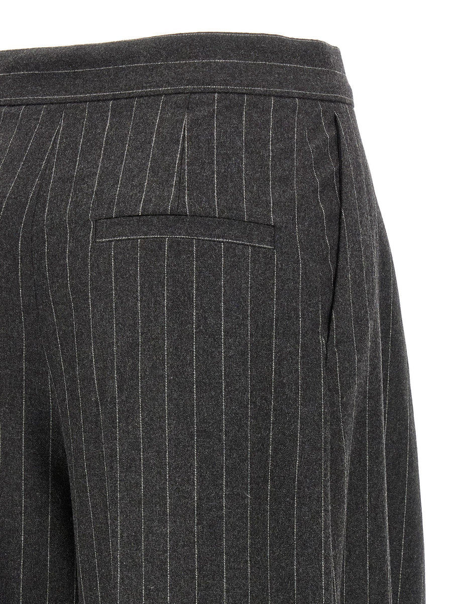 Sportmax Belgio1234 Pants Gray Wool Blend With Stretch Canvas Architectural Silhouette For Women Workwear Tailored