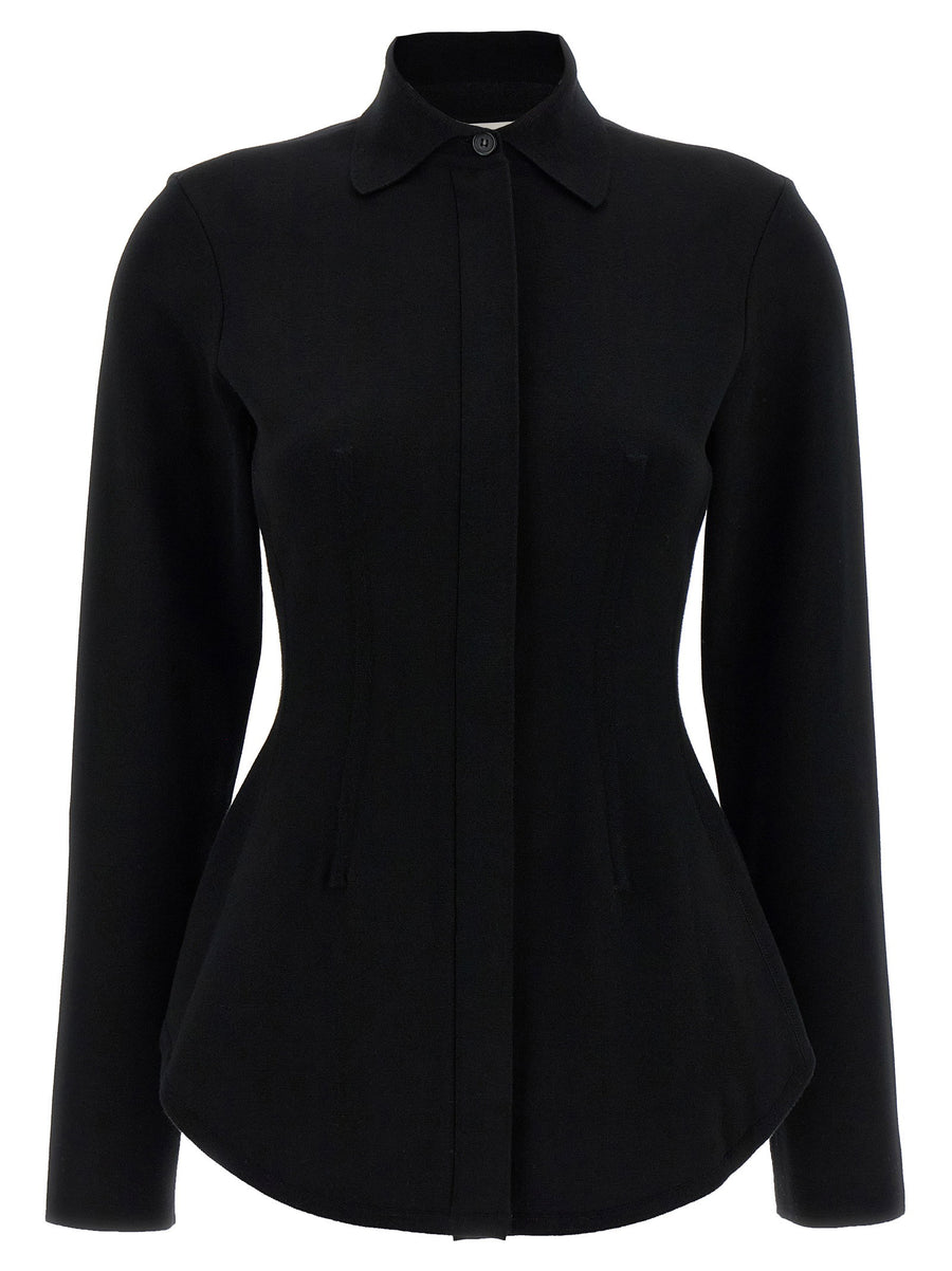 Sportmax Baffo1234 Shirt Black Stretch Viscose Knit Top For Women Luxurious Travel Friendly Day To Night