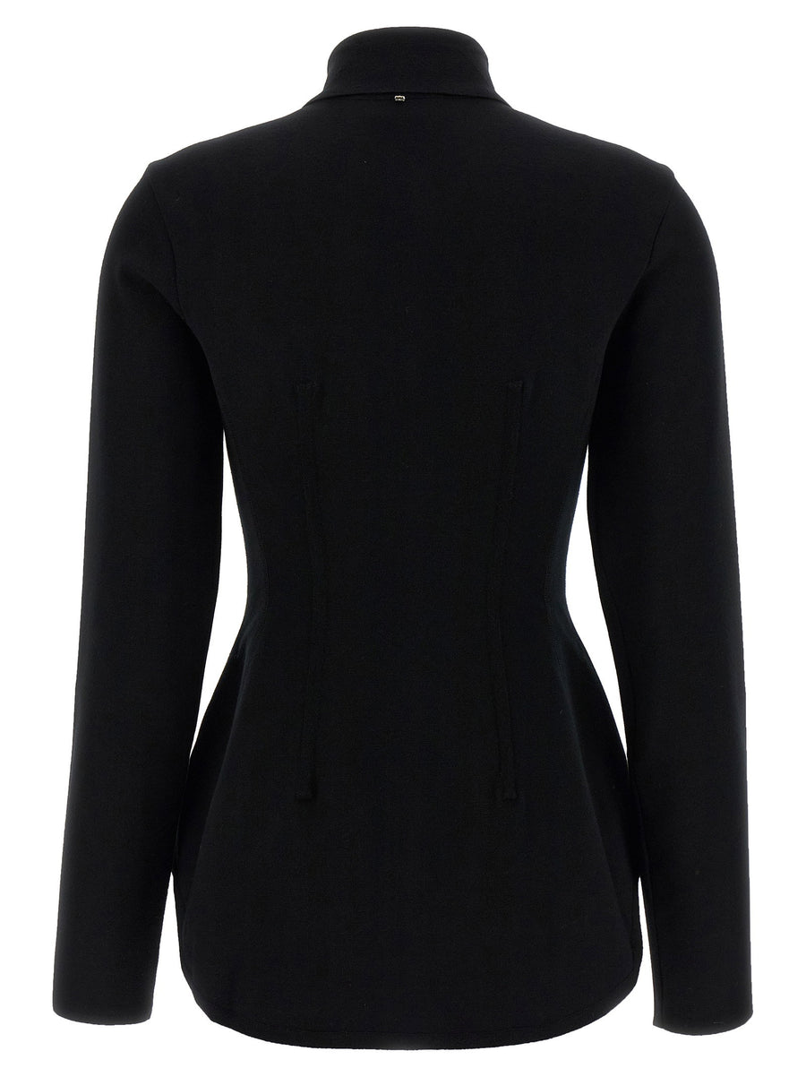 Sportmax Baffo1234 Shirt Black Stretch Viscose Knit Top For Women Luxurious Travel Friendly Day To Night