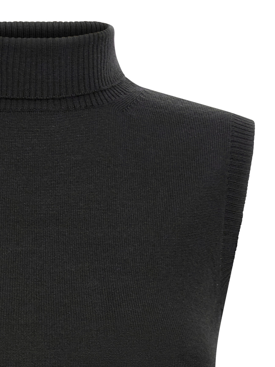 Sportmax Vertigo Wolf Sleeveless High Neck Wool Top for Women Luxurious Premium Virgin Wool