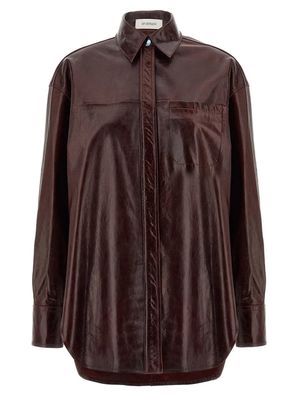 Sportmax Leather Shirt Bordeaux For Women With Luxurious Glossy Lamb Leather And Front Snap Closure