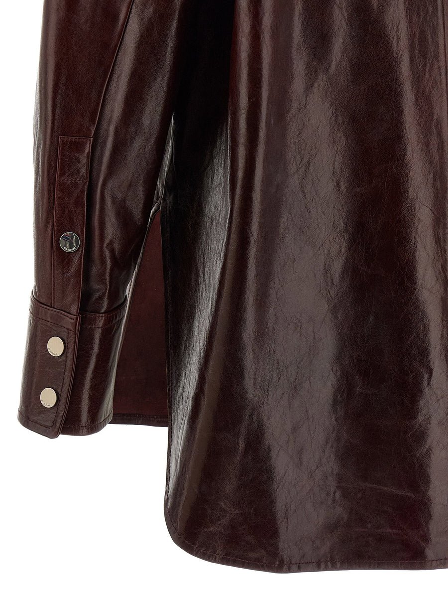 Sportmax Leather Shirt Bordeaux For Women With Luxurious Glossy Lamb Leather And Front Snap Closure