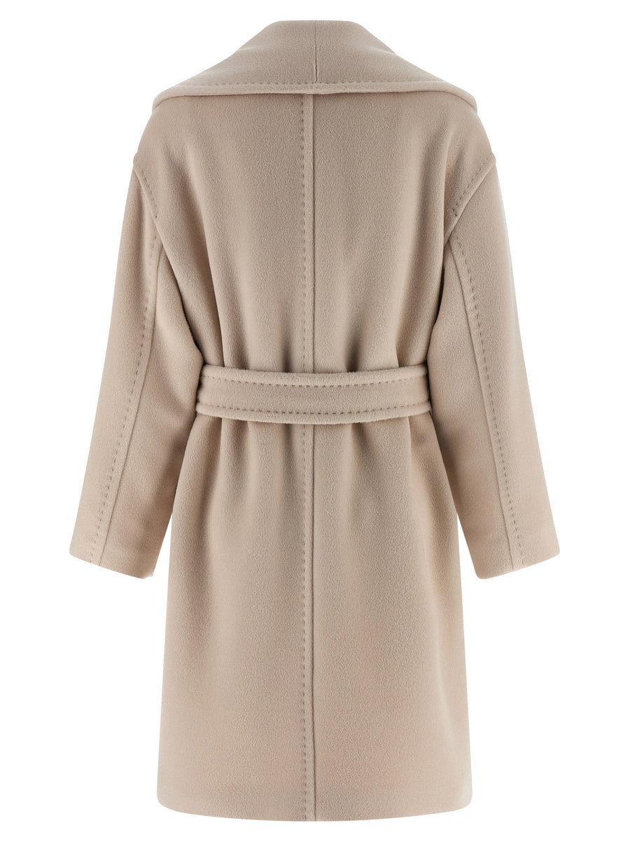 Max Mara Studio Alpaca Wool Blend Coat For Women Luxurious Warmth Beige Shawl Collar Removable Belt Long Coat