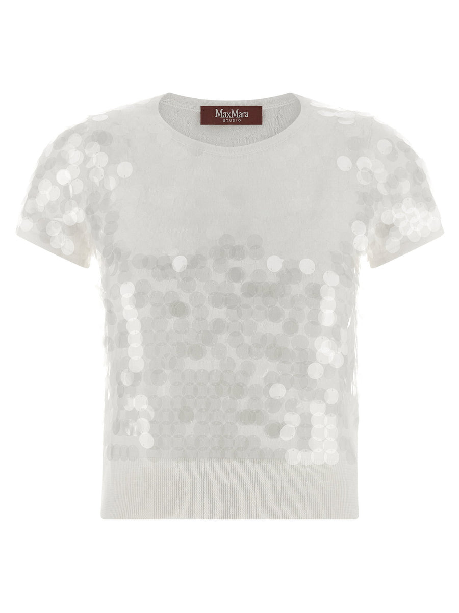 Max Mara Studio Saio Macro Sequins Wool Knit Sweater For Women 100 Virgin Wool Luxurious White