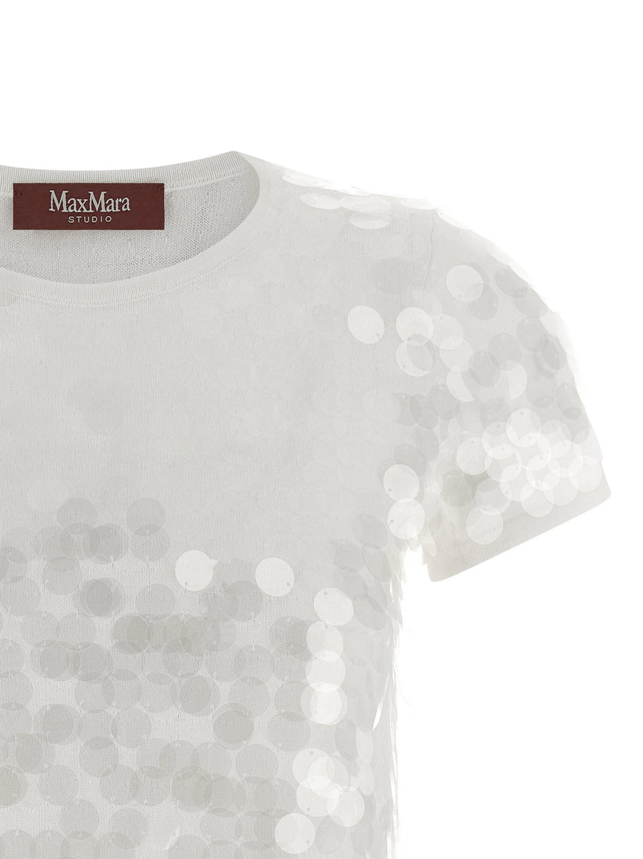 Max Mara Studio Saio Macro Sequins Wool Knit Sweater For Women 100 Virgin Wool Luxurious White