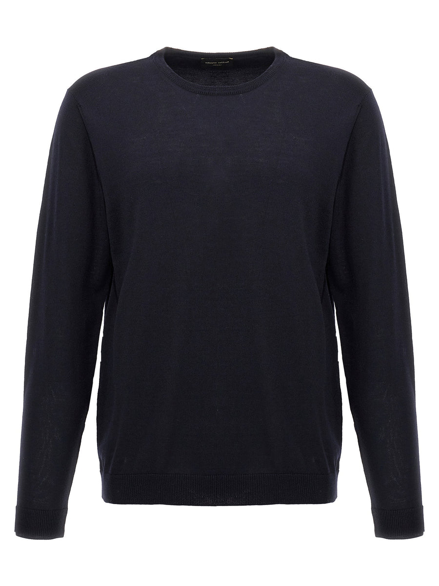 Roberto Collina Merino Wool Crew Neck Sweater Blue for Women