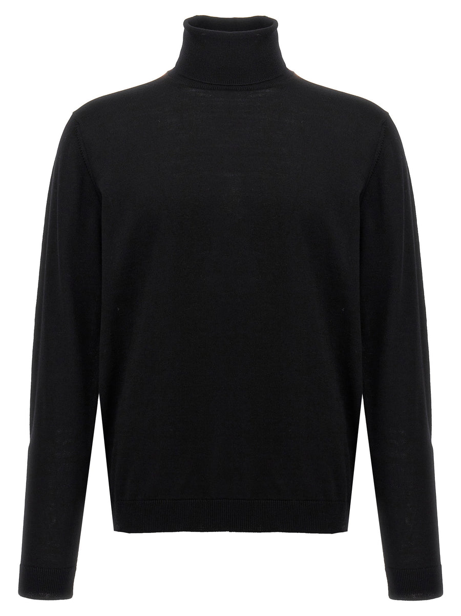 Roberto Collina Merino Wool Turtleneck Sweater for Men Premium Black High Neck Warmth