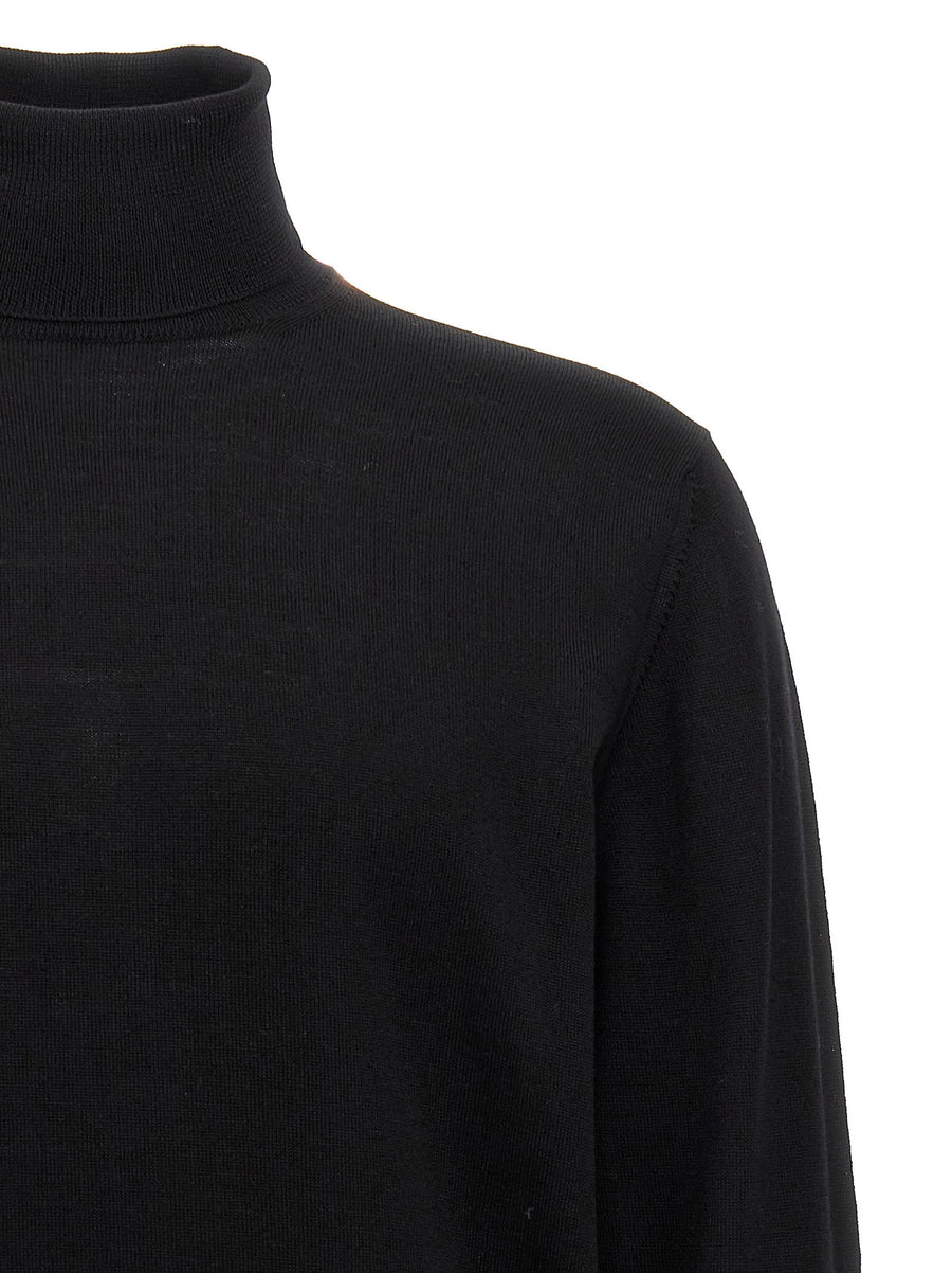 Roberto Collina Merino Wool Turtleneck Sweater for Men Premium Black High Neck Warmth