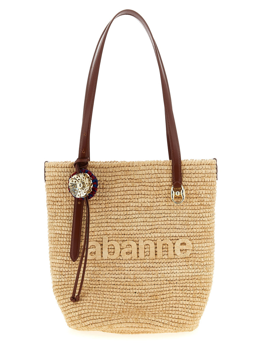 Paco Rabanne Raffia Tote Bag For Women Luxury Everyday Shopper With Calf Leather Accents