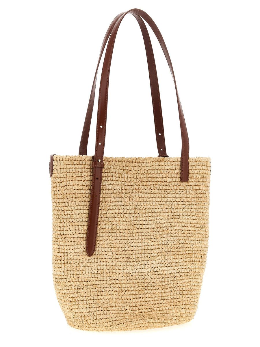 Paco Rabanne Raffia Tote Bag For Women Luxury Everyday Shopper With Calf Leather Accents