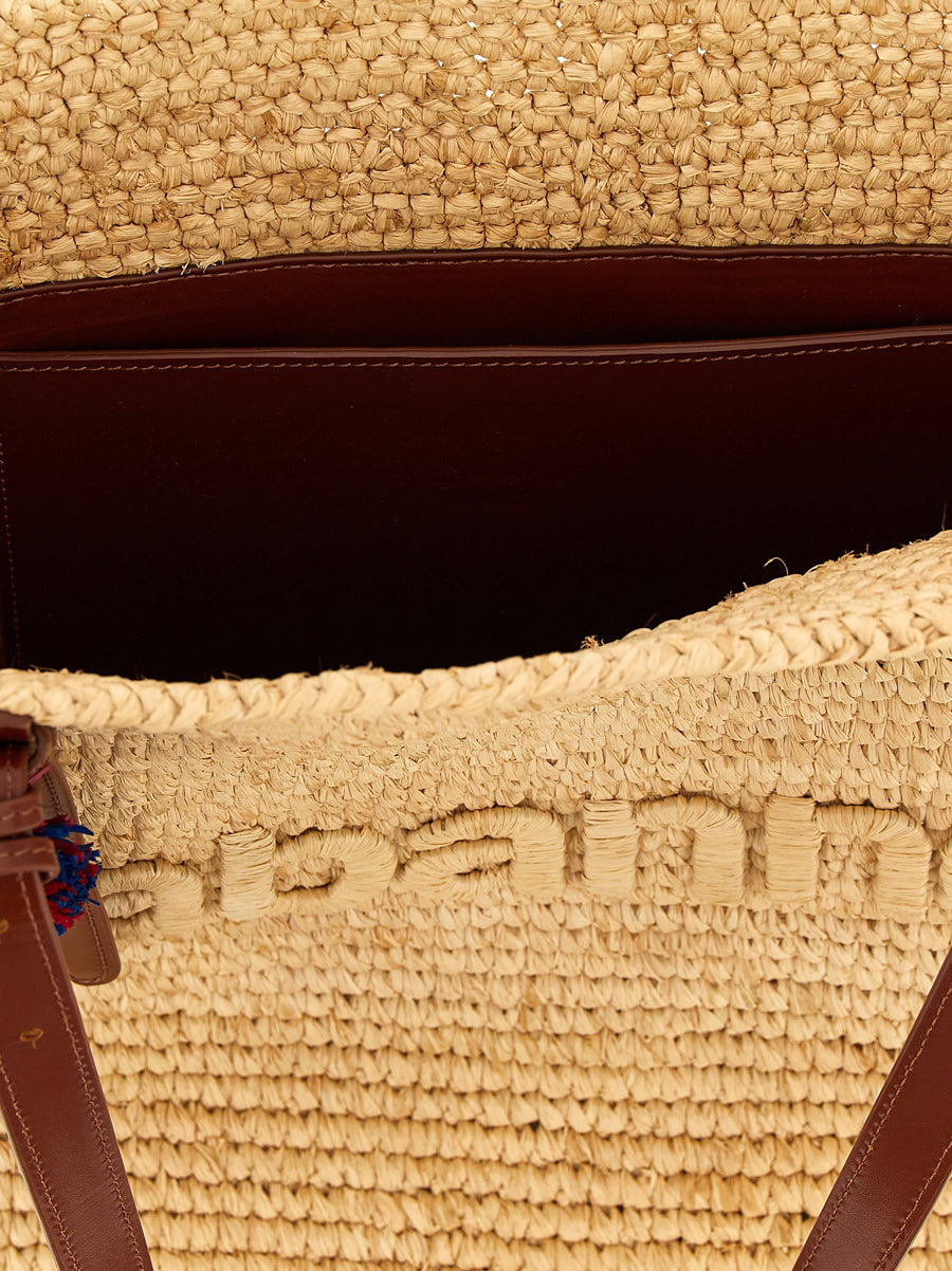 Paco Rabanne Raffia Tote Bag For Women Luxury Everyday Shopper With Calf Leather Accents