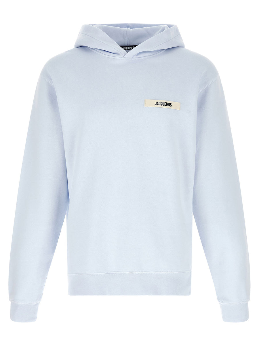 Jacquemus Le Hoodie Gros Grains Sweatshirt For Men Light Blue Premium 100 Percent Cotton Built In Hood Logo Patch