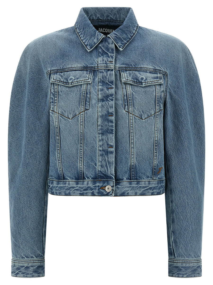 Jacquemus Denim Jacket La Veste Denimes Ovalo For Women With Cropped Tailored Fit Luxurious Style