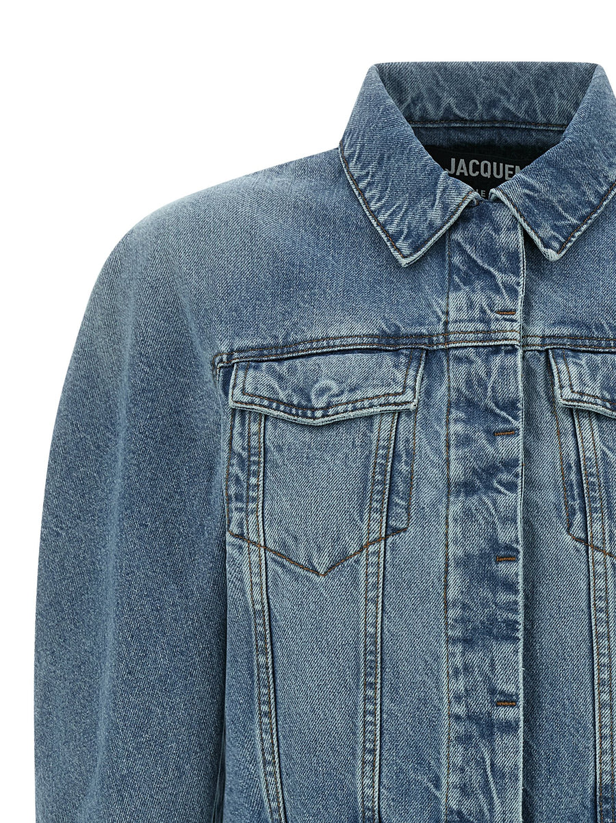 Jacquemus Denim Jacket La Veste Denimes Ovalo For Women With Cropped Tailored Fit Luxurious Style