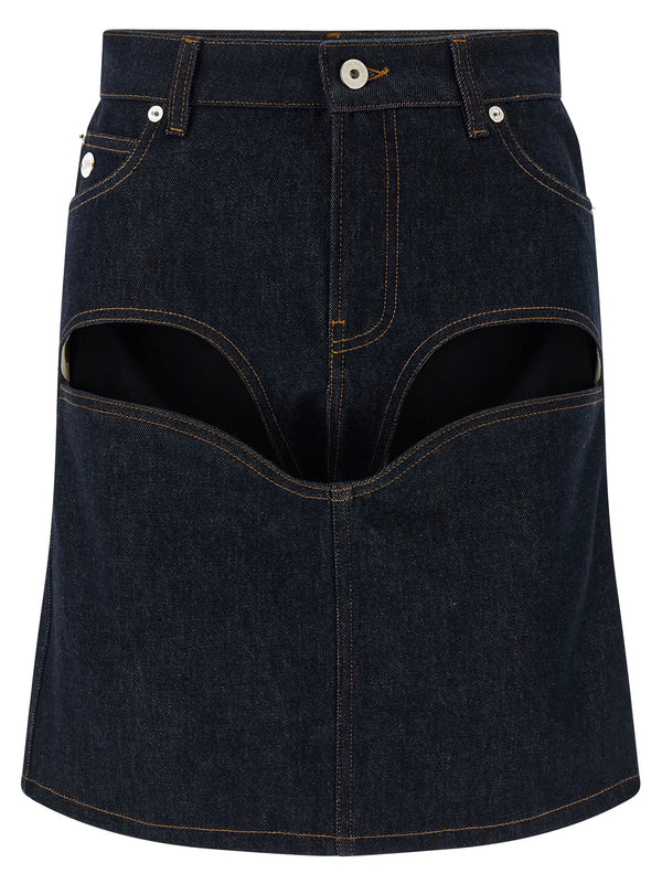 Jean Paul Gaultier Denim Mini Skirt With Cuts And Turn Up Skirt