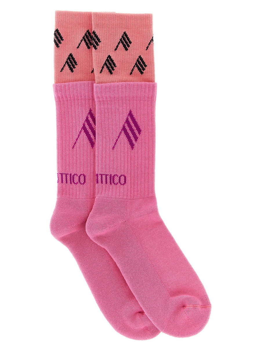 The Attico Double Layer Logo Socks For Women Soft Breathable Cotton Cushioned Comfort Pink
