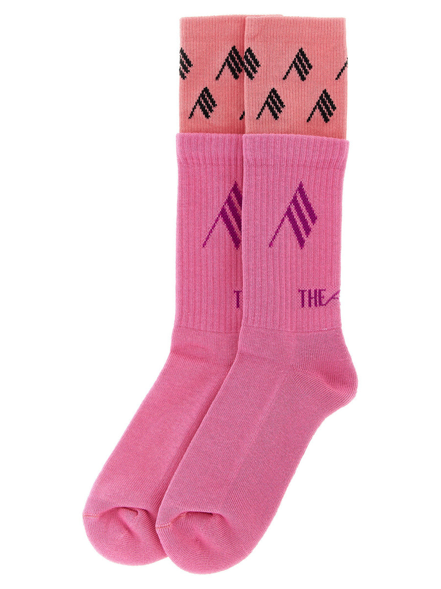 The Attico Double Layer Logo Socks For Women Soft Breathable Cotton Cushioned Comfort Pink