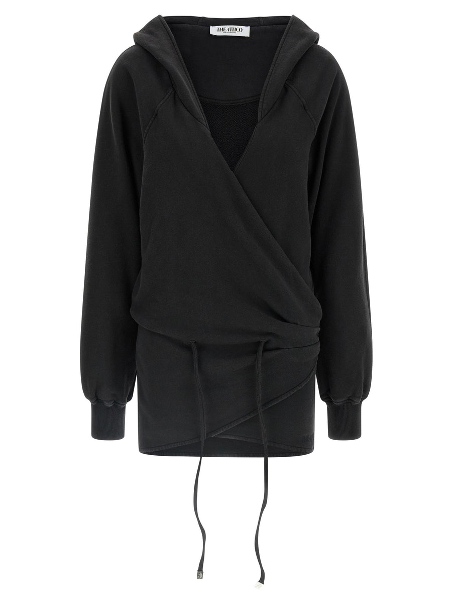 The Attico Hooded Dress Luxe 100 Percent Cotton Fleece Mini For Women Drawstring Waist Everyday Chic