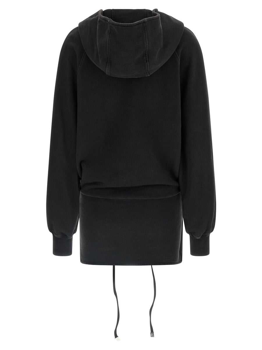 The Attico Hooded Dress Luxe 100 Percent Cotton Fleece Mini For Women Drawstring Waist Everyday Chic