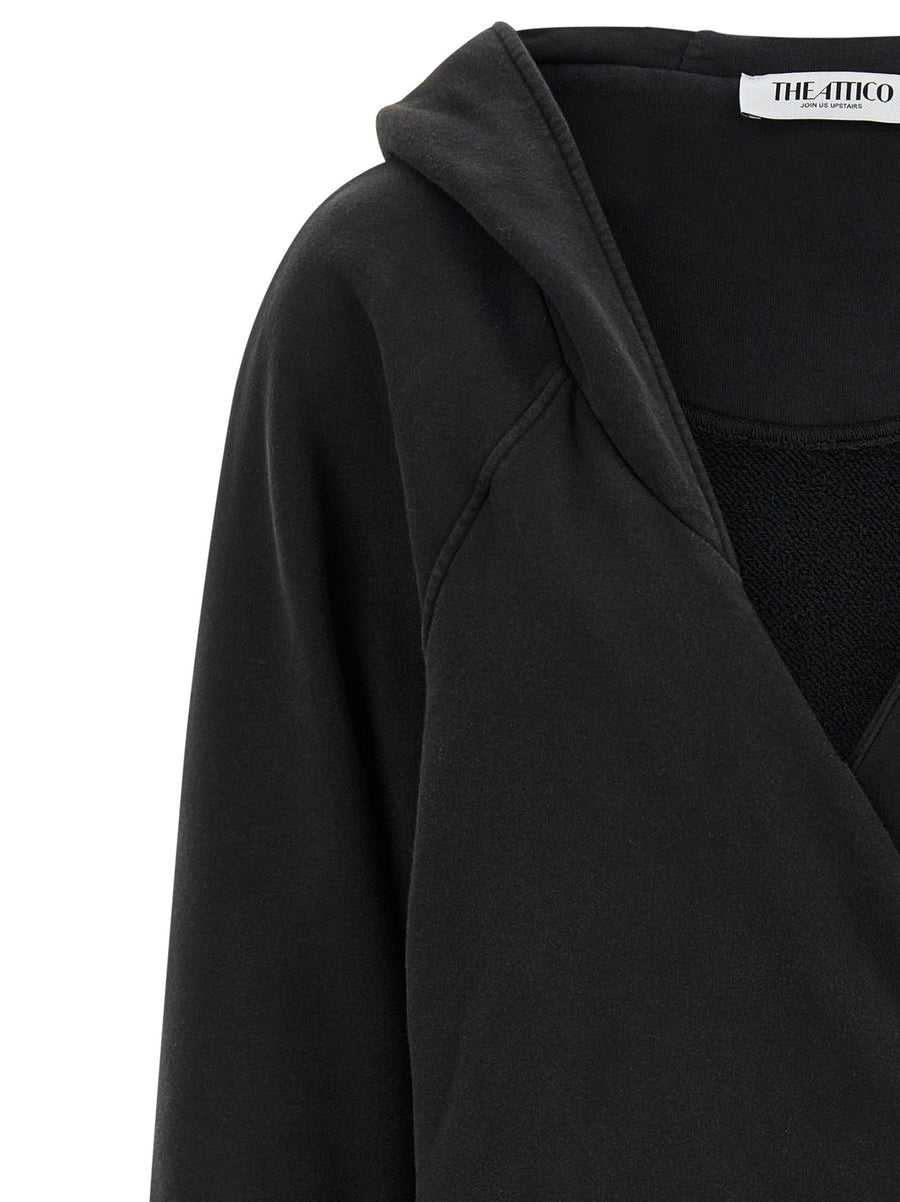 The Attico Hooded Dress Luxe 100 Percent Cotton Fleece Mini For Women Drawstring Waist Everyday Chic