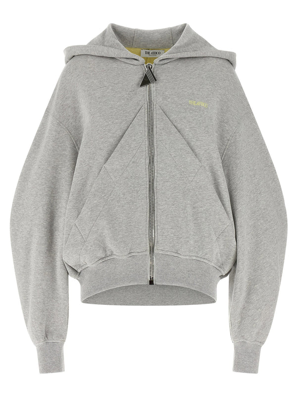 The Attico Logo Hoodie For Women Luxury Double Fleece Topwear With Maxi Logo Zipper