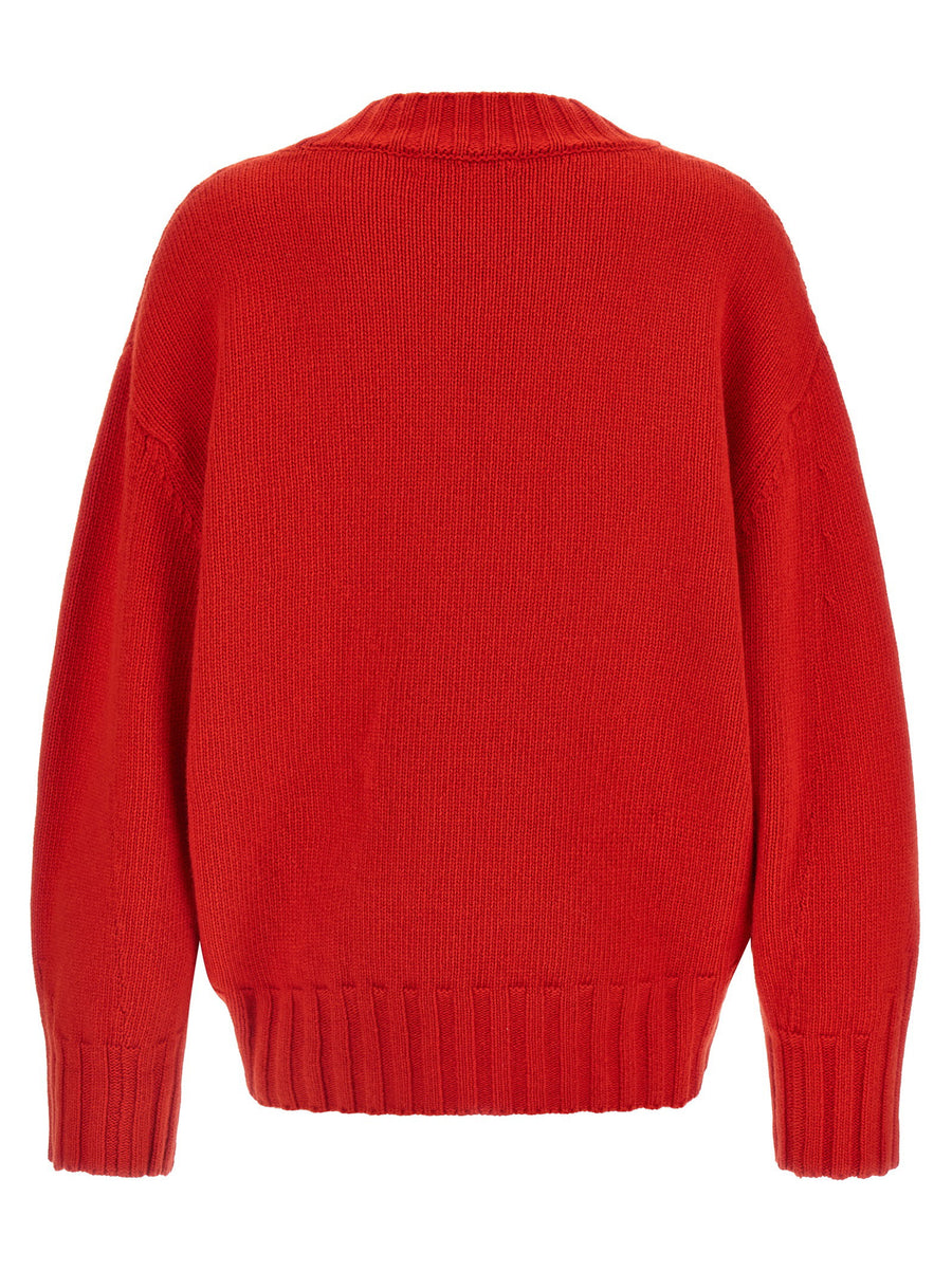 The Attico Asymmetrical Hem Sweater For Women Virgin Wool Cashmere Knit With Cropped Front And Logo Embroidery