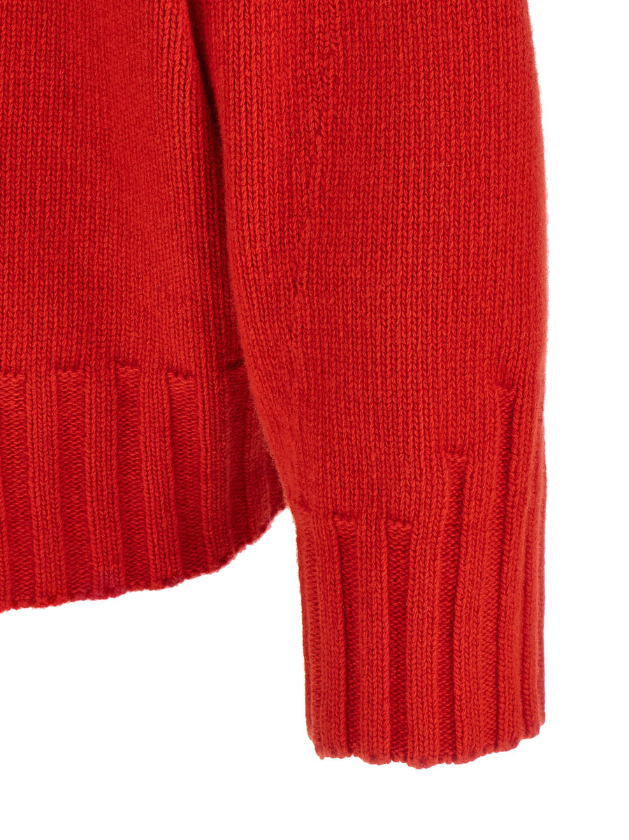 The Attico Asymmetrical Hem Sweater For Women Virgin Wool Cashmere Knit With Cropped Front And Logo Embroidery