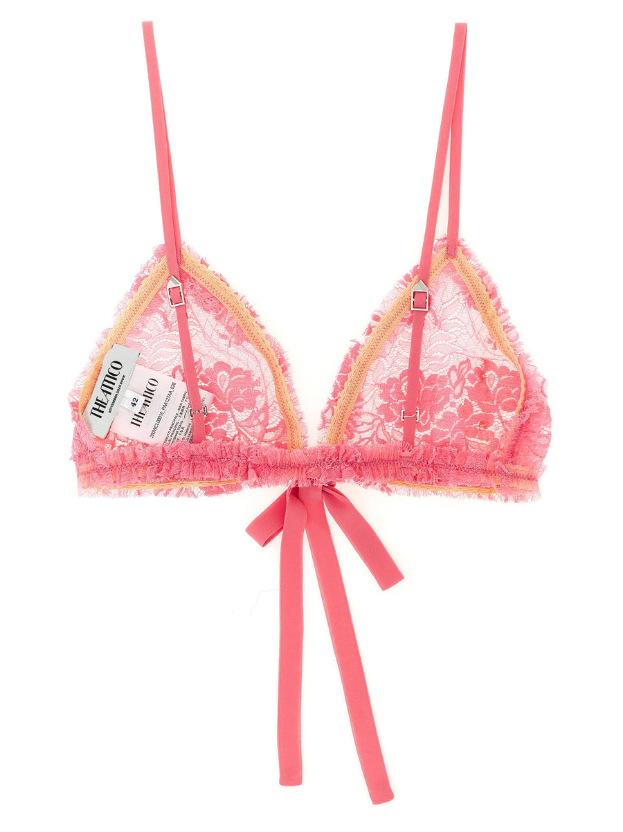 The Attico Lace Triangle Bra For Women Front Closure Pink Luxury Lingerie Base Layer
