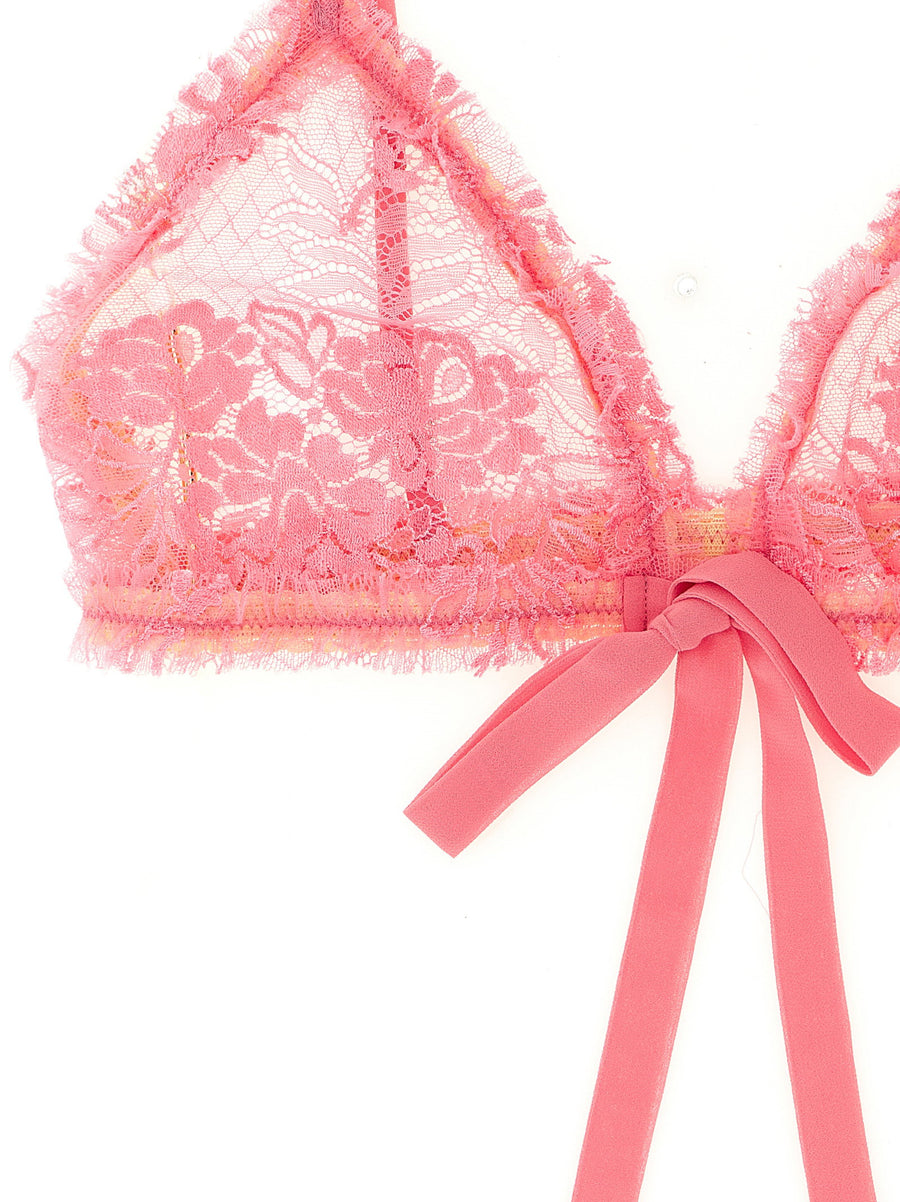 The Attico Lace Triangle Bra For Women Front Closure Pink Luxury Lingerie Base Layer