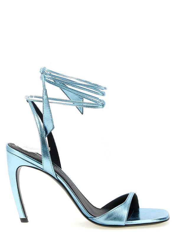 The Attico Ora Sandals Light Blue Calfskin Leather Square Toe Ankle Lace Closure For Women Luxury Statement Making