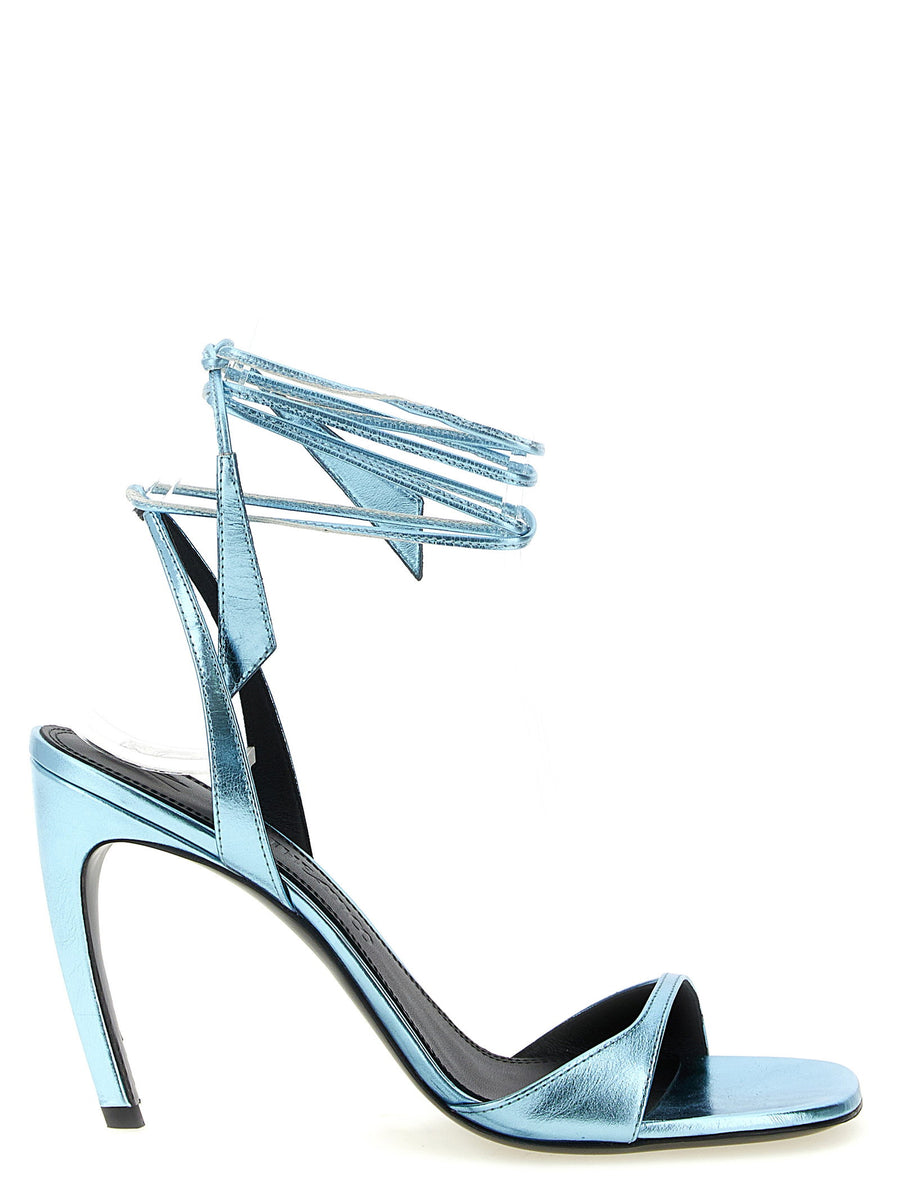 The Attico Ora Sandals Light Blue Calfskin Leather Square Toe Ankle Lace Closure For Women Luxury Statement Making