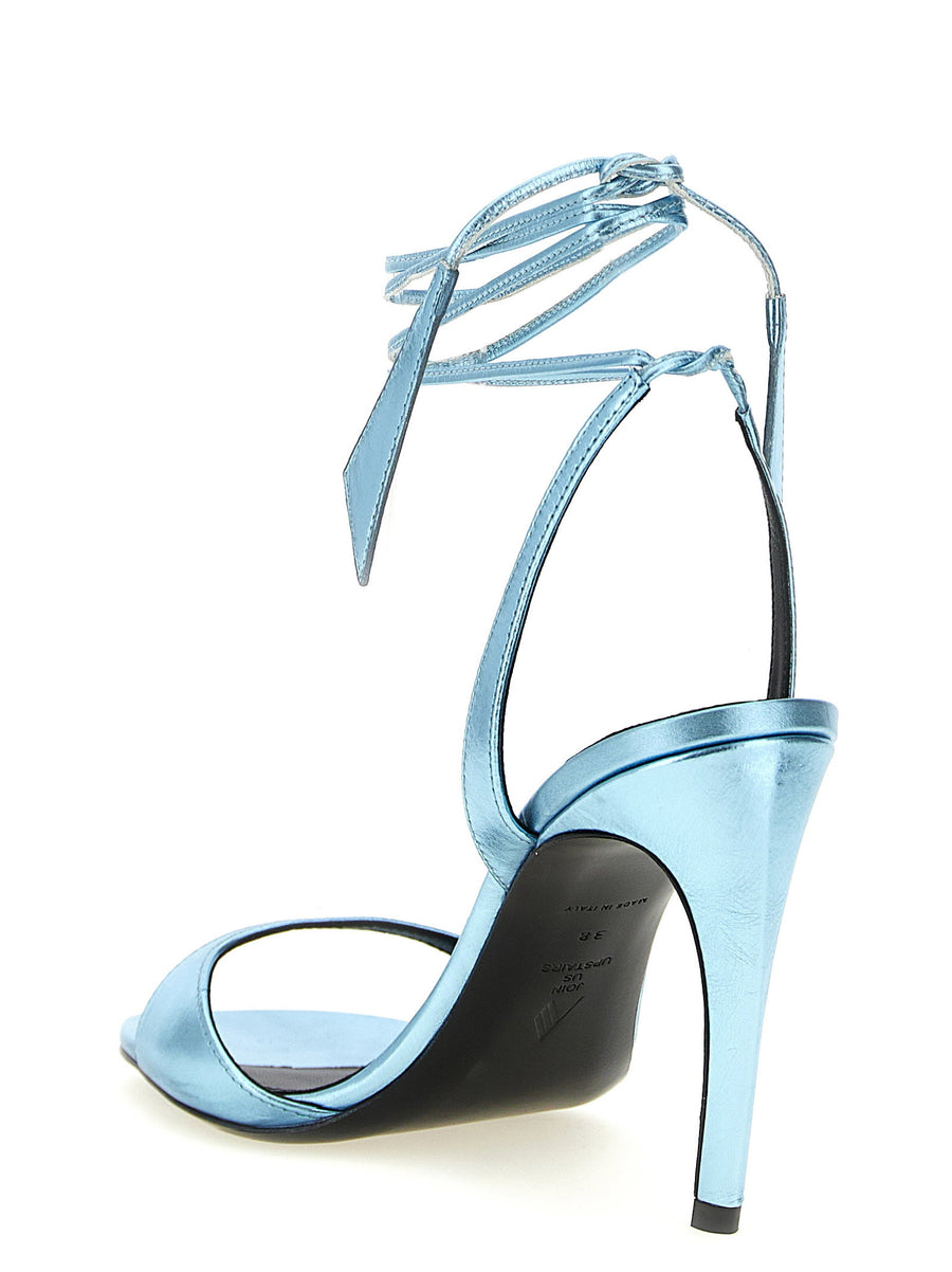 The Attico Ora Sandals Light Blue Calfskin Leather Square Toe Ankle Lace Closure For Women Luxury Statement Making