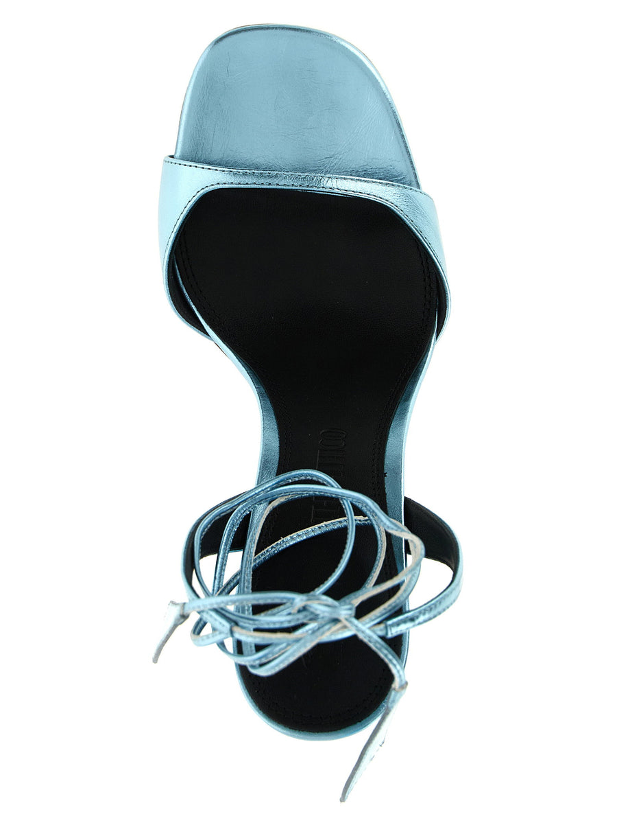 The Attico Ora Sandals Light Blue Calfskin Leather Square Toe Ankle Lace Closure For Women Luxury Statement Making