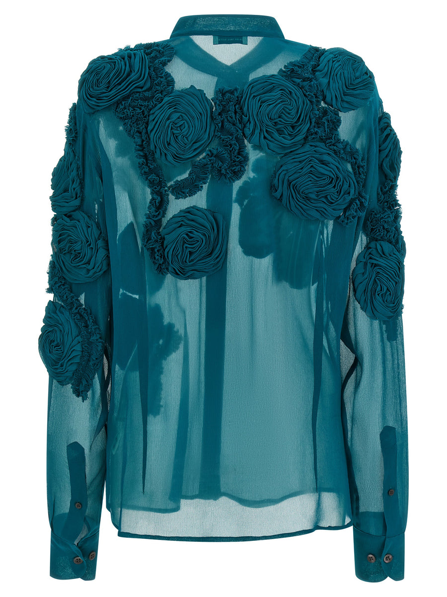 Dries Van Noten Chowsa Shirt Green Viscose With 3D Floral Details For Women Luxury Summer Essential