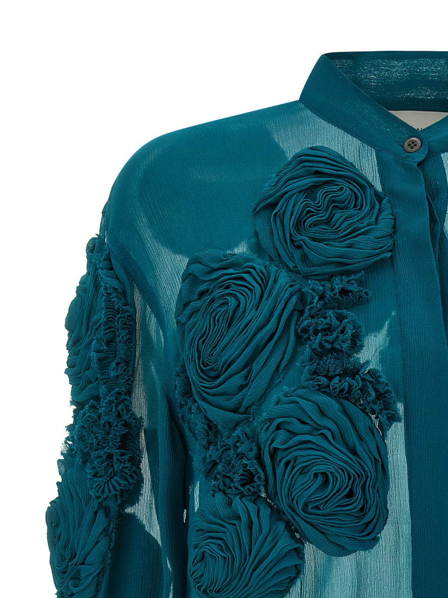 Dries Van Noten Chowsa Shirt Green Viscose With 3D Floral Details For Women Luxury Summer Essential