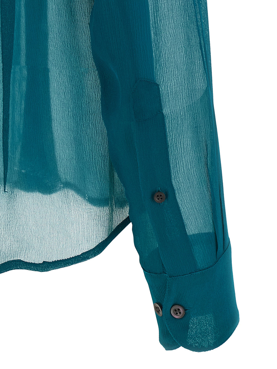 Dries Van Noten Chowsa Shirt Green Viscose With 3D Floral Details For Women Luxury Summer Essential