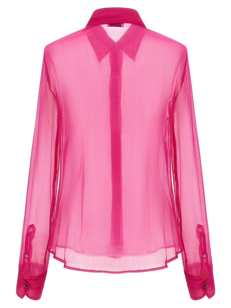 Dries Van Noten Cloudy Silk Shirt For Women In Fuchsia, Draped Semi-Transparent Washed Silk