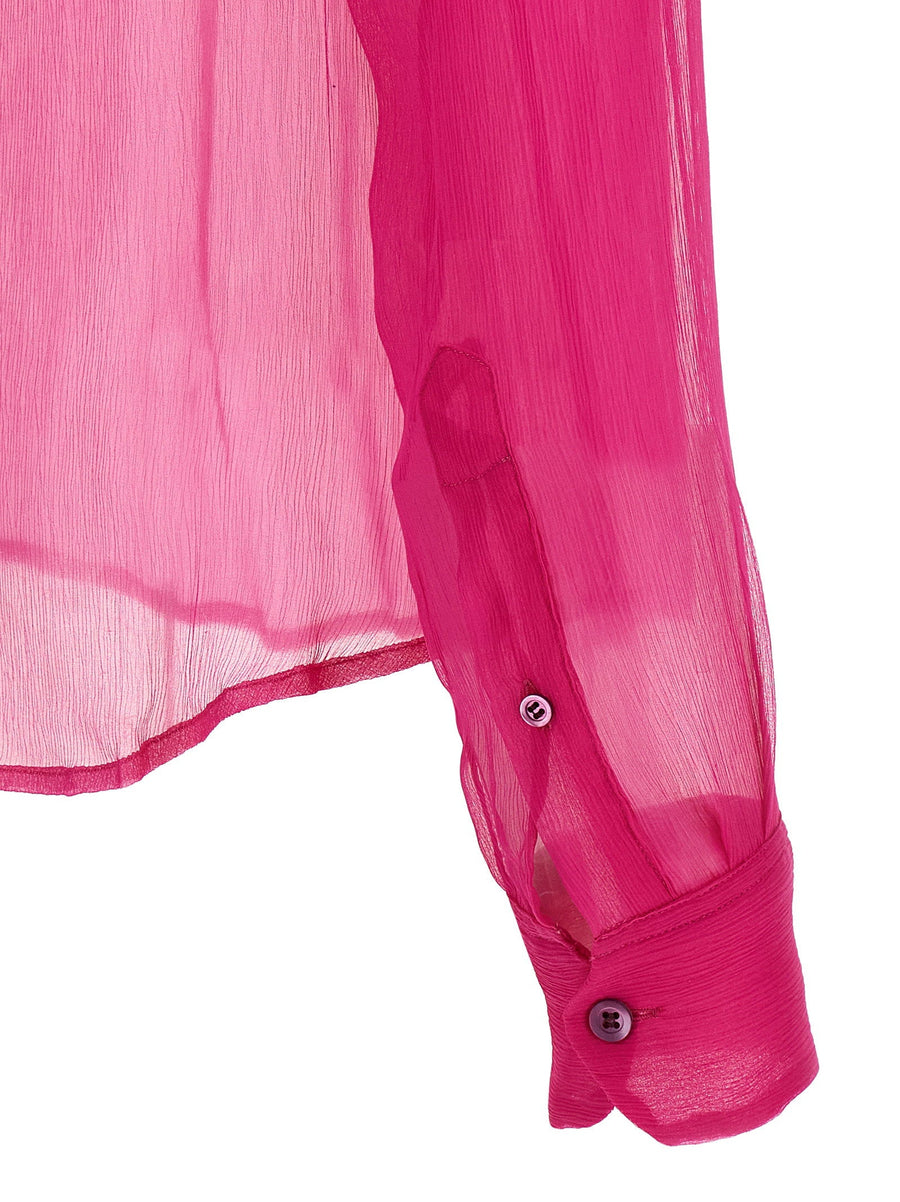 Dries Van Noten Cloudy Silk Shirt For Women In Fuchsia, Draped Semi-Transparent Washed Silk