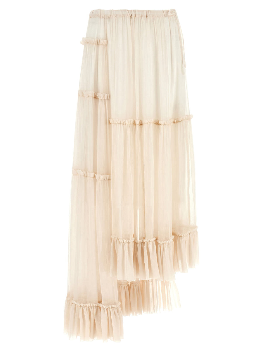 Dries Van Noten Silk Skirt Sunia Bis Long Beige With Ruffles For Women Lux Silk Removable Lining