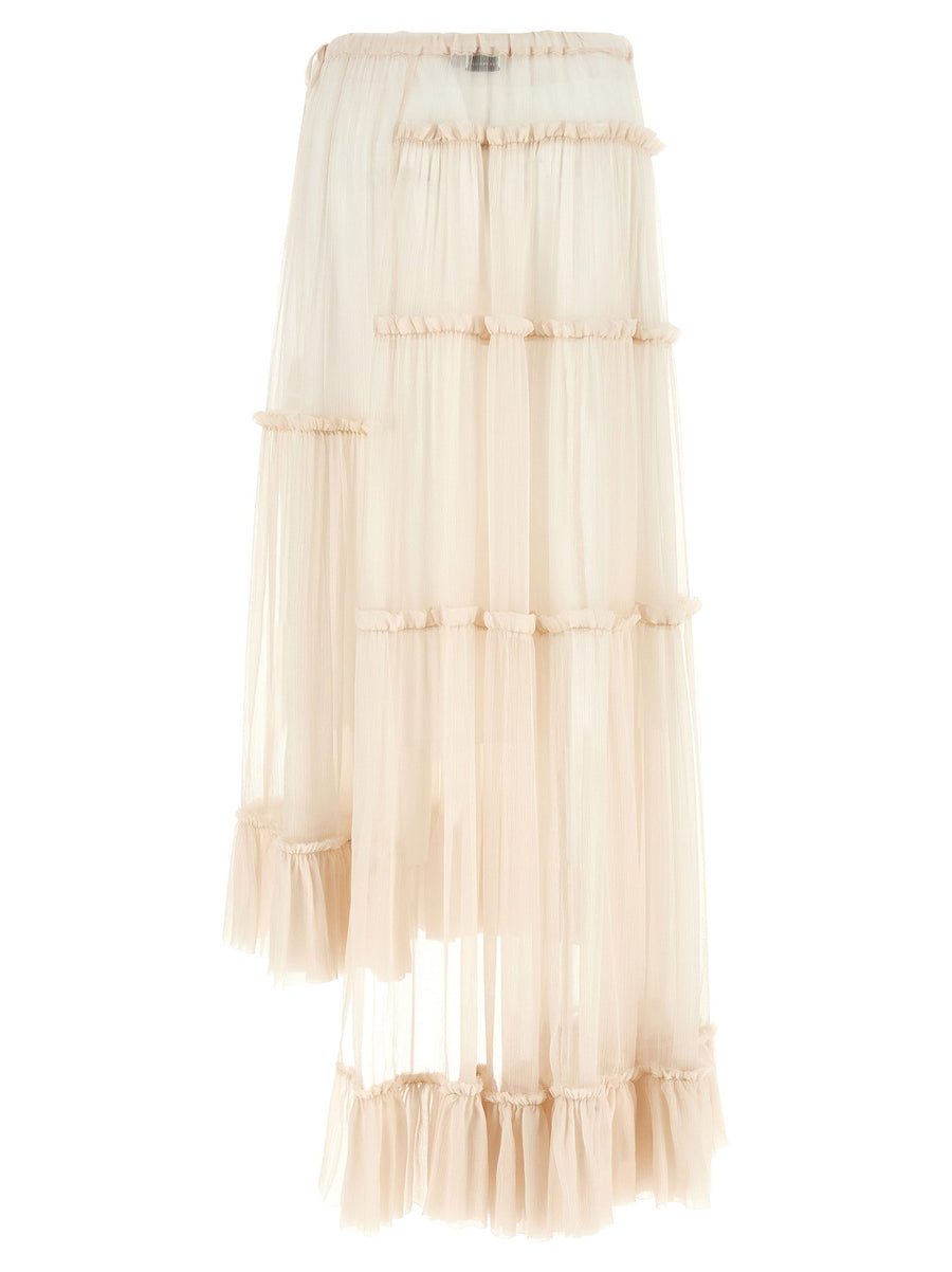 Dries Van Noten Silk Skirt Sunia Bis Long Beige With Ruffles For Women Lux Silk Removable Lining