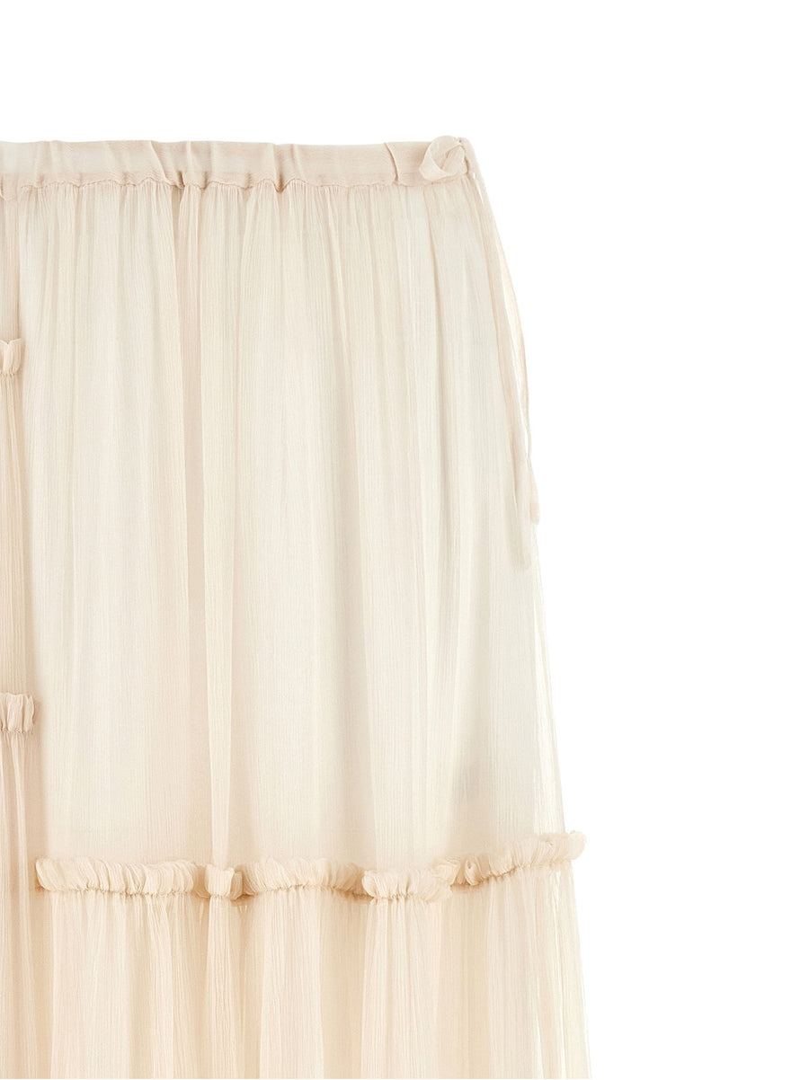 Dries Van Noten Silk Skirt Sunia Bis Long Beige With Ruffles For Women Lux Silk Removable Lining