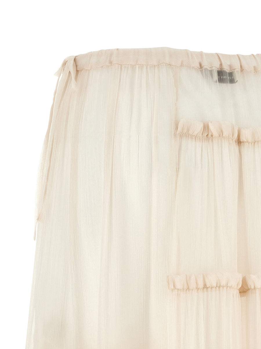 Dries Van Noten Silk Skirt Sunia Bis Long Beige With Ruffles For Women Lux Silk Removable Lining