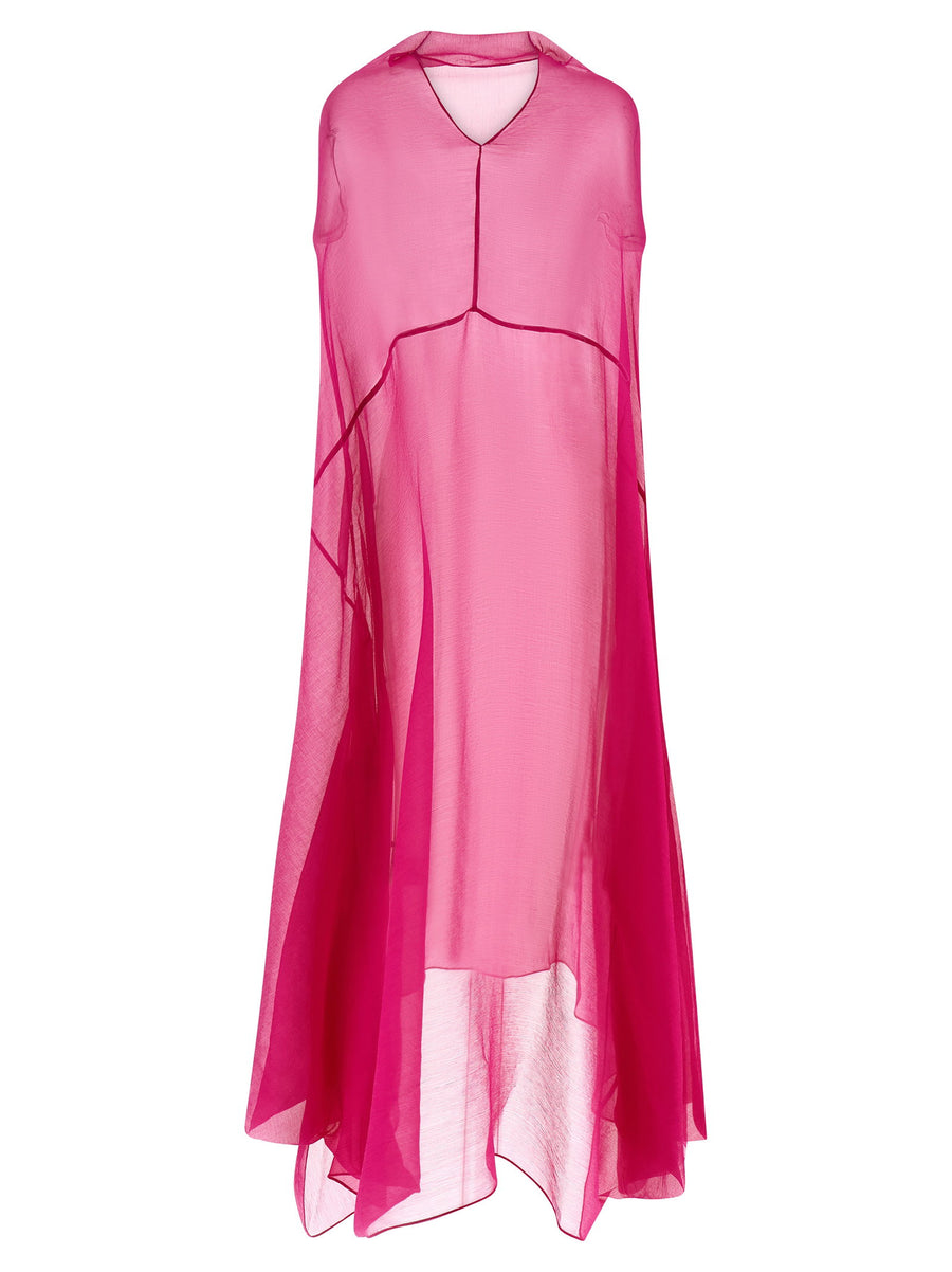 Dries Van Noten Ducy Silk Midi Dress In Fuchsia With Draped Neckline