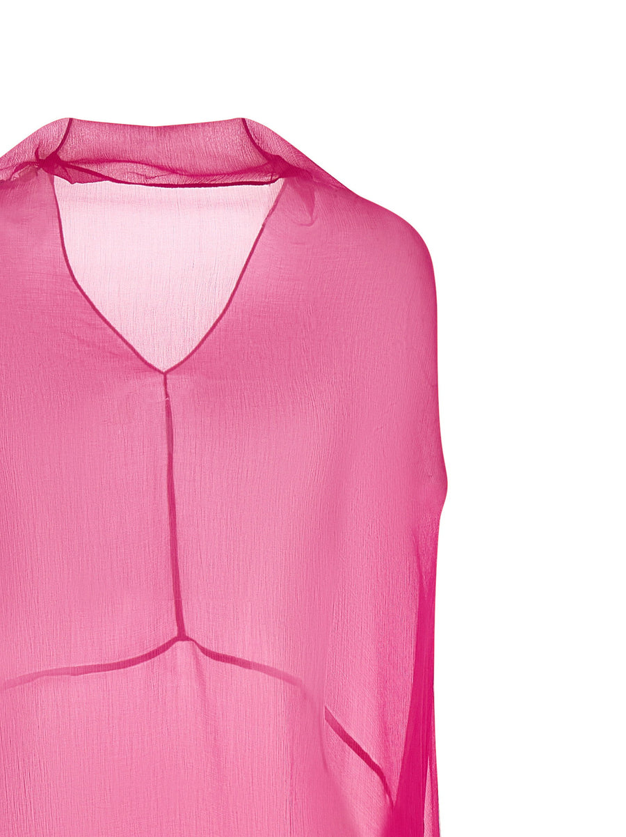 Dries Van Noten Ducy Silk Midi Dress In Fuchsia With Draped Neckline